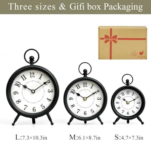 Retro Silent Tabletop Desk Clock, 7-Inch Small Black Decorative Shelf Clock