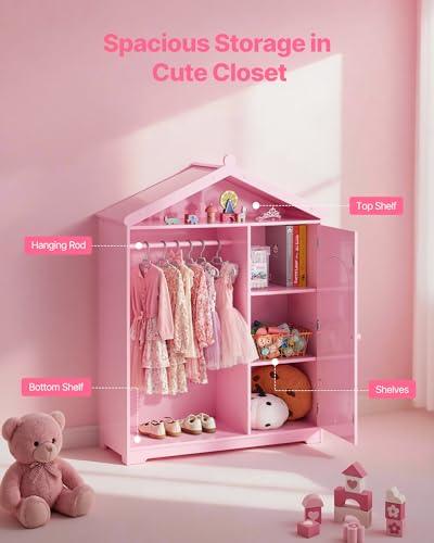 Kids Dress-Up Storage Closet with Mirror and Costume Organizer
