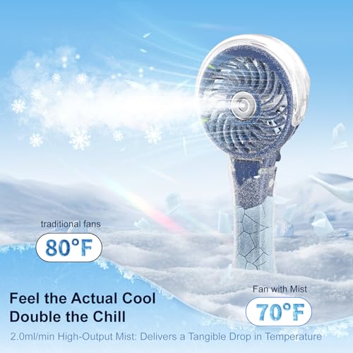 Portable Handheld Misting Fan Rechargeable Personal Water Mister Royal Blue