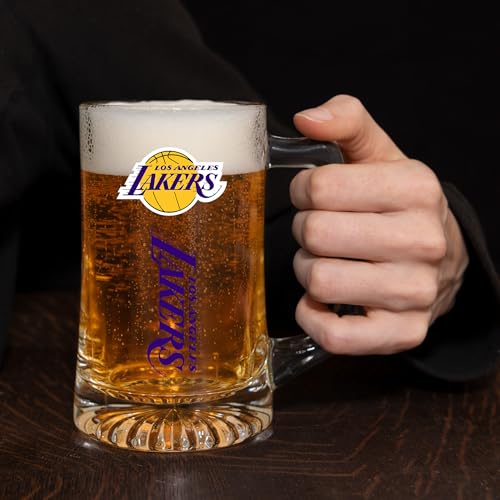 14oz Glass Beer Stein with Professional Team Logo, Heavy-Duty Barware