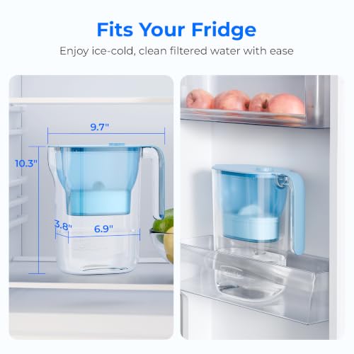Waterdrop PT-05B-L Blue Water Filter Pitcher, 7-Cup, NSF Certified, Azure/Standard