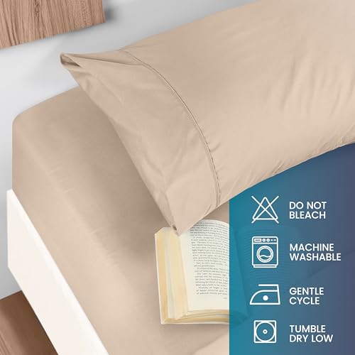Soft Microfiber Queen Sheet Set - 4-Piece Deep Pocket Bed Sheets (Beige)