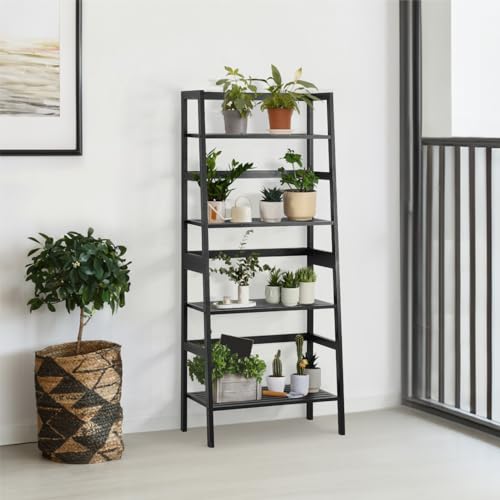 4-Tier Bamboo Ladder Shelf, Freestanding Storage Rack and Plant Stand