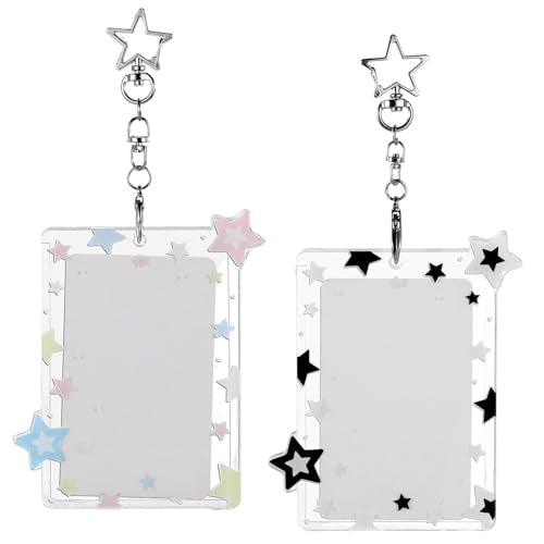2Pcs Acrylic Star Photocard Holder Keychain with Metal Chain