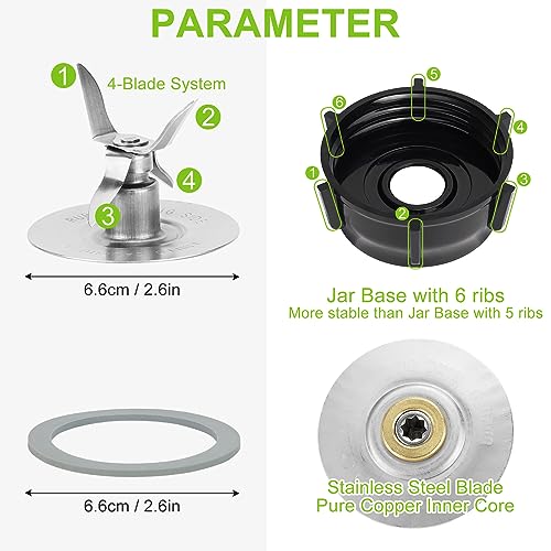 4-Point Stainless Steel Blender Blade with Base and 2 Sealing Gaskets