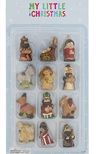 Set of 12 Mini Nativity Christmas Ornaments for Tiny Tree - Rustic Resin Decorations