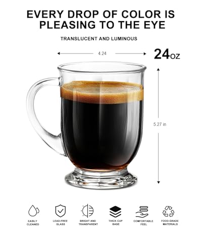 LUXU 24 oz Glass Coffee Mug - Large Water & Beer Drinking Glass, Set of 1
