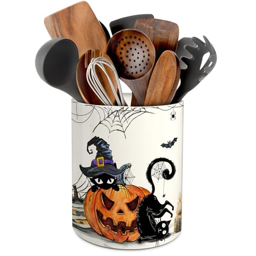 Halloween Ceramic Cat Utensil Holder - Piñata Kitchen Decor