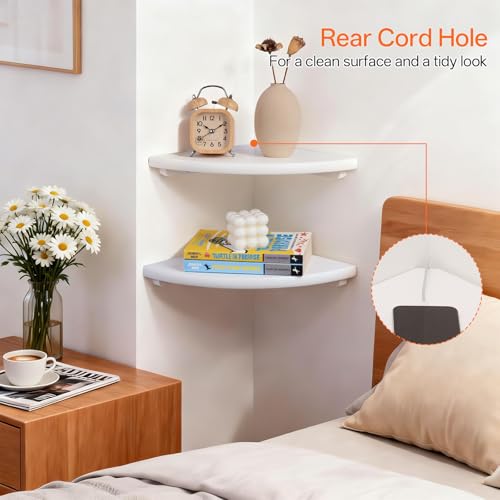7-Inch Solid Oak Floating Corner Wall Shelf with Cable Management Notch