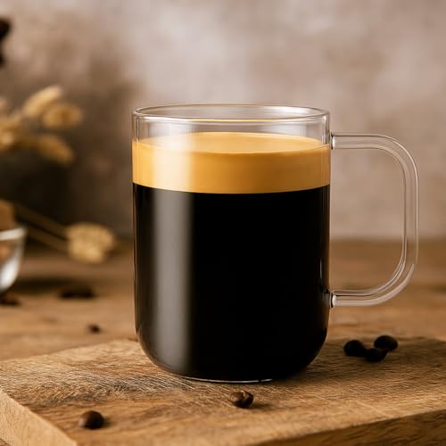 Aquach 20oz Glass Coffee Mug Set of 2 - Borosilicate Clear Drinking Cups with Handle, Microwave Safe, Large Capacity