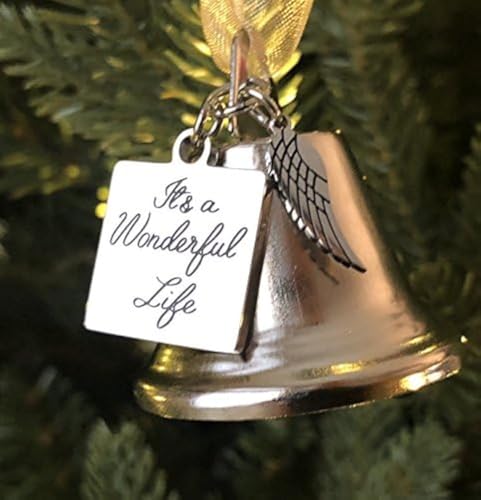 Angel Wing Christmas Bell Ornament - Stainless Steel Tree Decor with 2 Ribbons