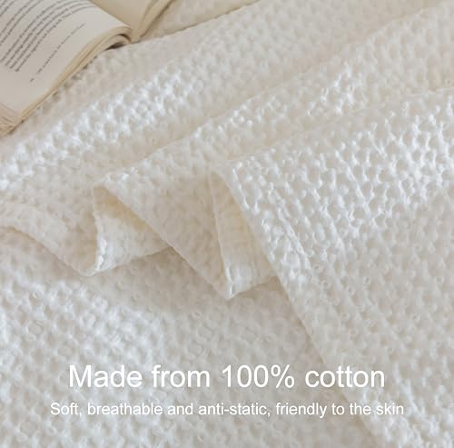 Talasily 100% Cotton King Blanket - White 108x90 in Waffle Weave, Lightweight All-Season