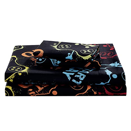 4-Piece Gamer Bed Sheet Set - Full Size Retro Video Game Pattern Bedding