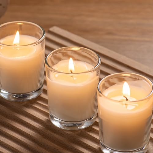 Housecret 120 Pack Warm White Unscented Clear Glass Votive Candles – Hand Poured 2" x 2.5"