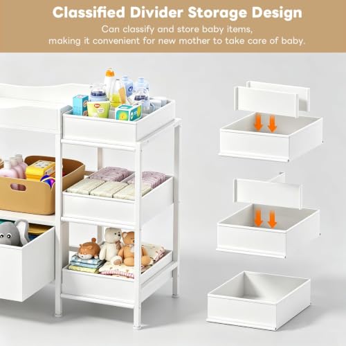 Baby Changing Table with Storage, Nursery Dresser with Drawers & Shelves