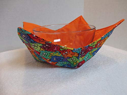 Reversible Quilted Microwave Bowl Cozy - 100% Cotton Tie Dye Cat Print