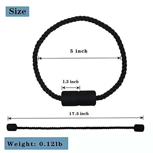 Magnetic Curtain Tiebacks 2 Pack - Black Woven Rope Holdbacks No Drill