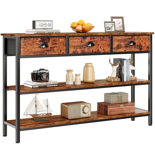 47-Inch Console Table with 3 Drawers and 3-Tier Shelves, Rustic Industrial