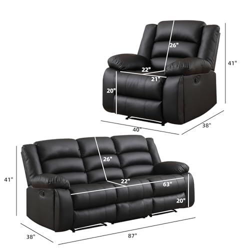3-Seat Faux Leather Manual Recliner Sofa with Overstuffed Cushions