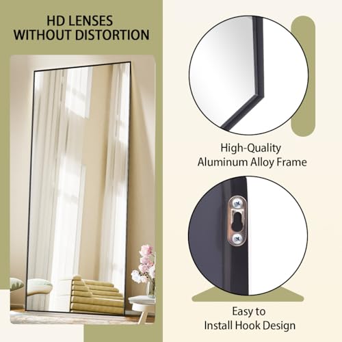 Full Length Floor Mirror with Stand, 56"x21" Aluminum Alloy Frame
