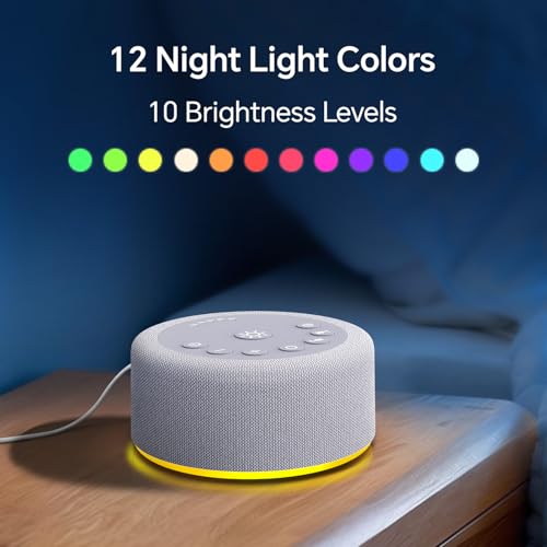 White Noise Sound Machine with 12 Color Night Lights - 30 Soothing Sounds & 5 Timers
