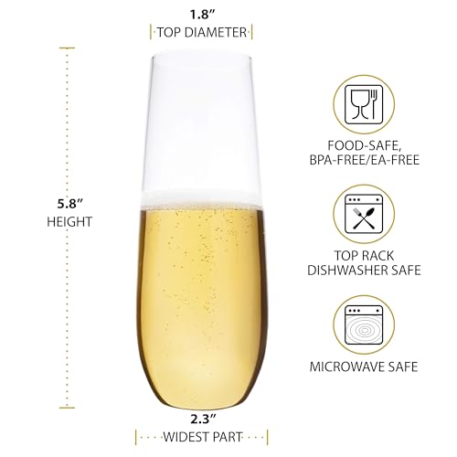 Bravario Heavy Duty Unbreakable Stemless Champagne Flutes Set of 8, 8.5 oz BPA-Free Tritan Glasses