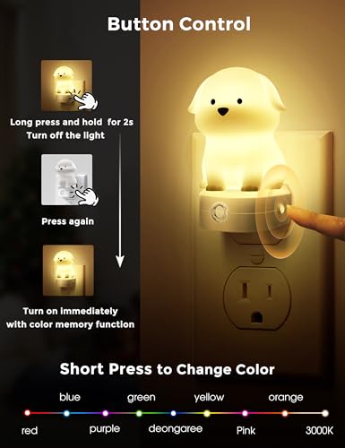 3D Puppy Plug-in LED Night Light with Dusk to Dawn Sensor & RGB Colors