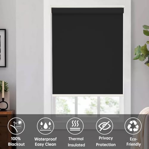 Cordless Blackout Roller Shades 100% Room Darkening, 48" x 72"