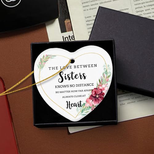 Sister Christmas Ornament 3-Inch Heart Ceramic Gift for Sisters - Love Between Sisters