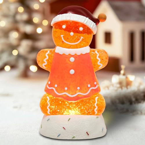 Pink Gingerbread Christmas Snow Globe Lantern with 8 Music Songs & 6H Timer - USB & Battery Operated Holiday Decor