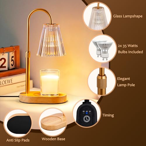 Electric Candle Warmer Lamp with Timer - Adjustable Height & Dimmable Light