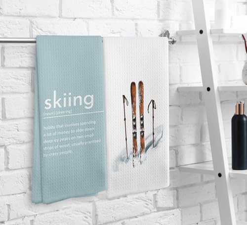 Winter Skiing Definition Towel Set of 2 – Skiing Gifts for Skiers, Teal 16x24in