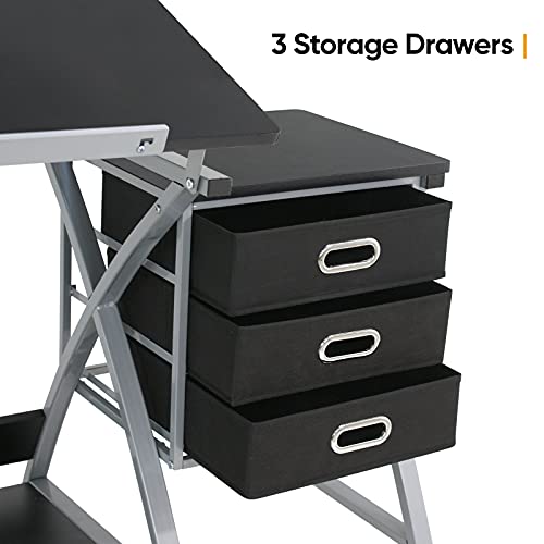 Adjustable Drafting Table and Stool Set with 3 Drawers for Art and Writing