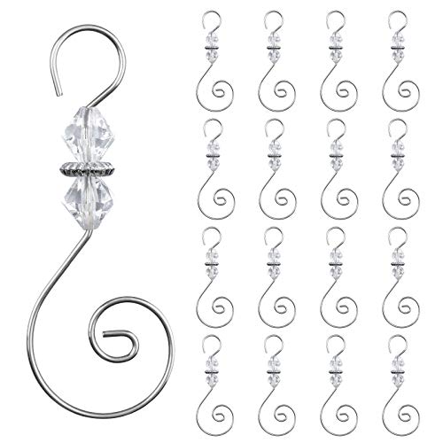Silver S-Shaped Christmas Ornament Hooks with Crystal Beads - 30 Pack