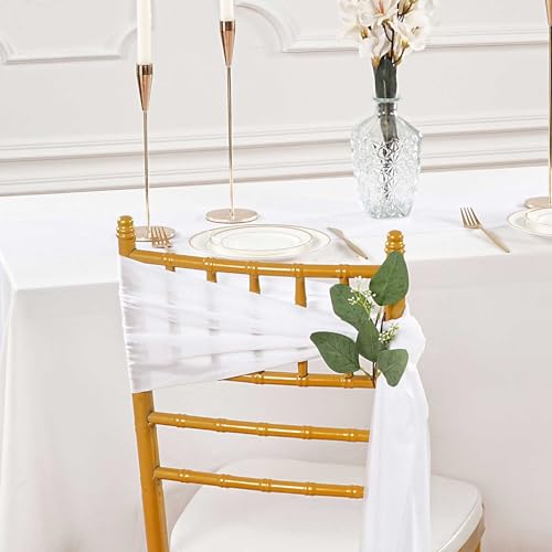 24 Pack White Chair Sashes for Wedding Aisle Decorations - 8ft Long Draping Fabric