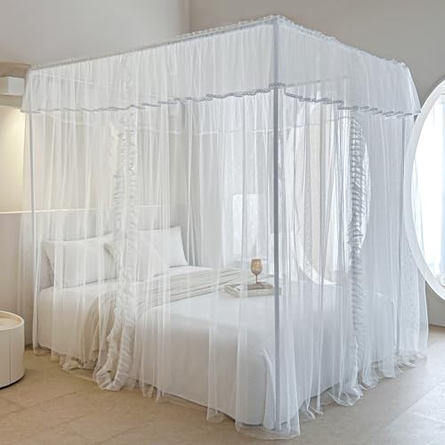 4 Corner Post Bed Canopy Curtain - Double Layer Ruffle Mosquito Net