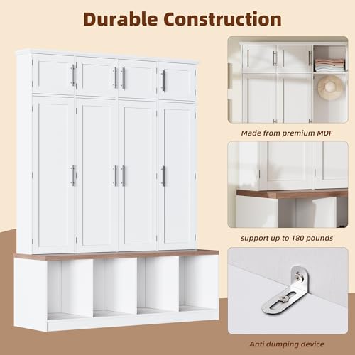 4-in-1 Hall Tree with Entryway Bench, Shoe Cabinet and Storage Hooks