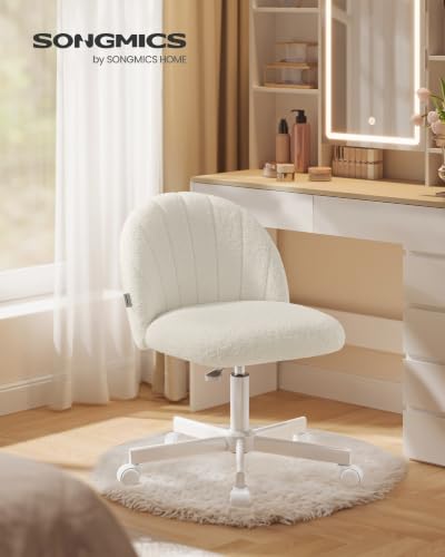 SONGMICS Cloud White Swivel Office & Makeup Vanity Chair - Breathable Teddy Fleece