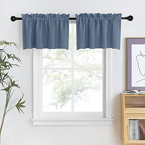 Thermal Insulated Stone Blue Short Valances for Windows - 42" Wide, 18" Long, 2 Panels