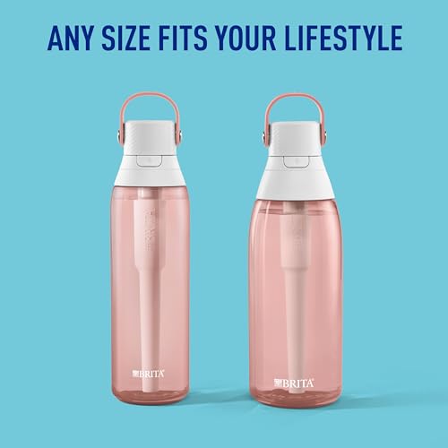 Brita Hard-Sided Plastic Premium Filtering Water Bottle, BPA-Free, Reusable, Replaces 300 Plastic Water Bottles, Filter Lasts 2 Months or 40 Gallons, Includes 1 Filter, Blush - 26 oz
