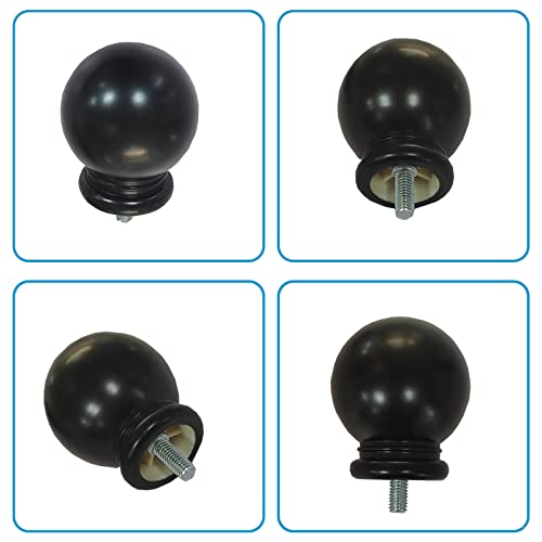 4 Pcs Curtain Rod Finials, Ball Shape Ends for 5/8 Inch Rods, Black