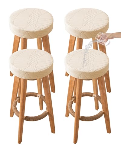 Waterproof Bar Stool Covers - Round Slipcovers for 15-18 In Stools, Beige