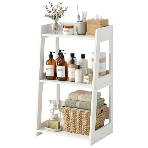 3-Tier Freestanding Ladder Shelf, Compact White PVC Storage Rack