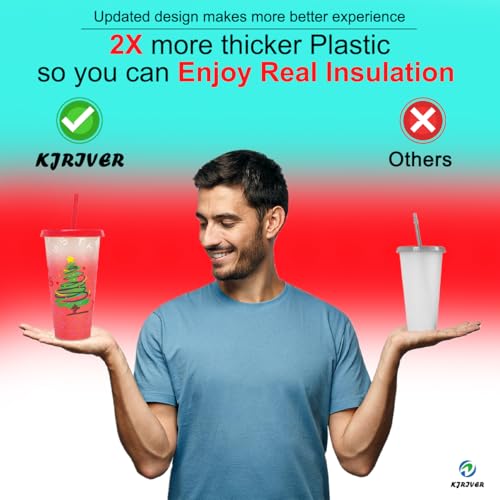 KJRIVER 5 Pack Christmas Color Changing Cups with Lids & Straws 24oz (Color Changing)