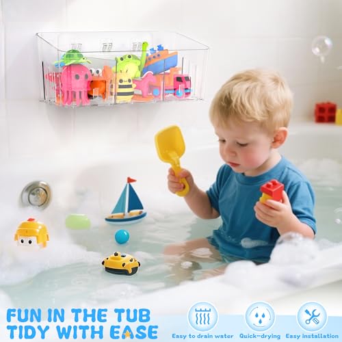 Lysam Wall-Mounted Bath Toy Storage Organizer (2 Pack) - Quick-Dry Bin