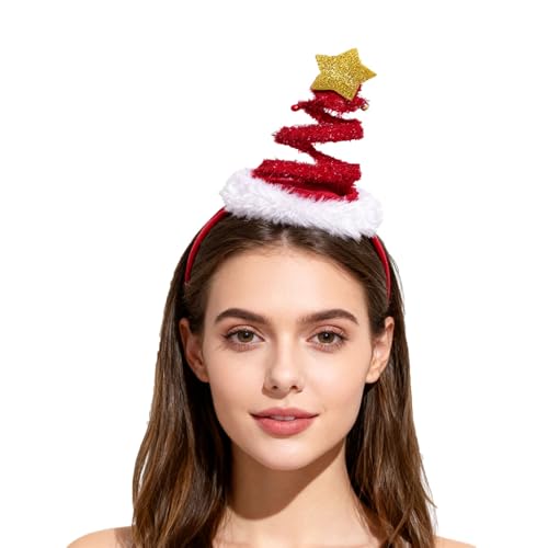 LEKTIST Christmas Headbands - Springy Santa Tree Headband with Bells (Red) for Adults & Kids