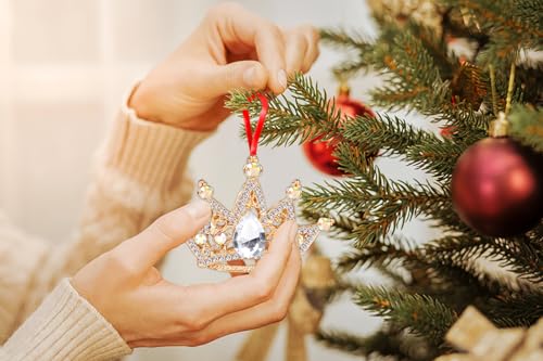 Metal Crown Christmas Ornament with Rhinestones – Decorative Keepsake