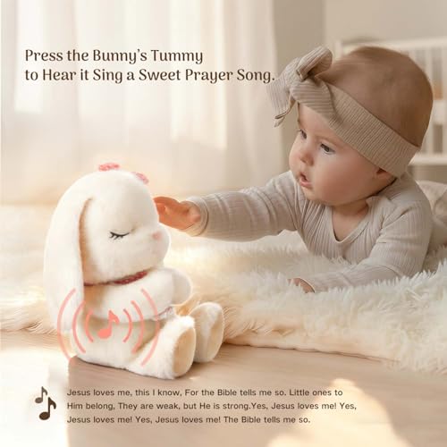 Baby Girl Baptism Gift Set - Musical Praying Bunny Plush & Blessing Book