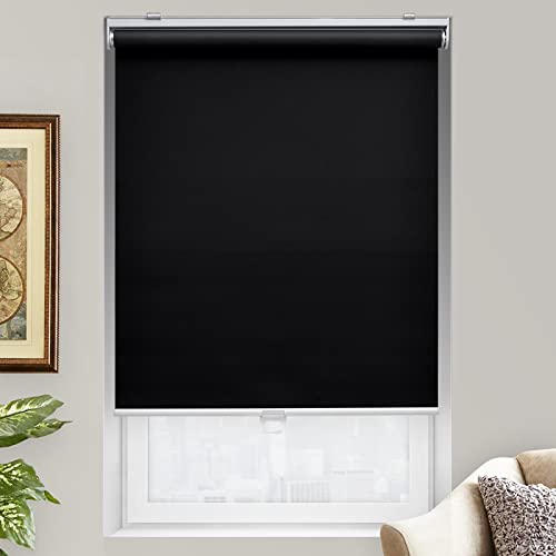Cordless Blackout Roller Shade - 23"W x 72"H Thermal Window Blind, Black