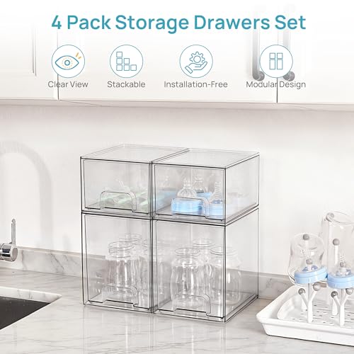 Vtopmart Stackable Storage Drawers Set of 4 - Small & Tall Baby Bottle Organizer
